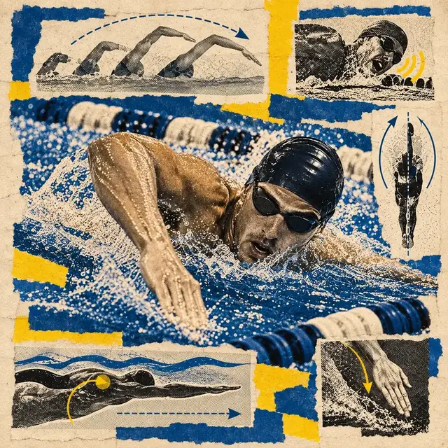 Collage vintage dedicato alla tecnica del nuoto stile libero